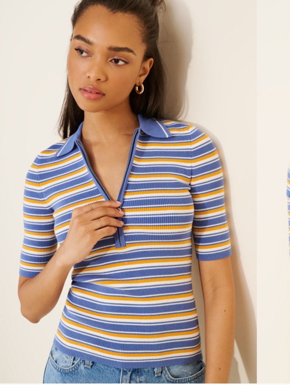 Madewell Stripe Remi Cotton Compact Zip Knit Polo